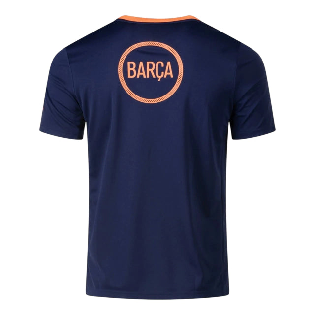 Camisa Barcelona Pré-jogo 25/26 - Torcedor Nike Masculina - Azul e laranja