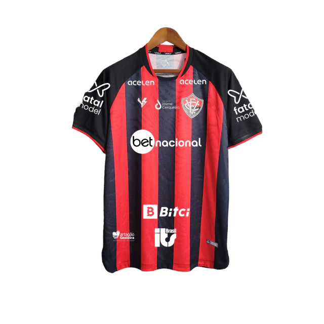 Camisa Vitória I 23/24 - Torcedor Volt Masculina - Vermelha e preta com todos os patrocínios