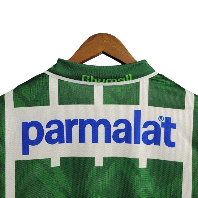 Camisa Retrô Palmeiras 1996 - Torcedor Rhumell Masculina - Verde com detalhes branco com patrocínio Parmalat