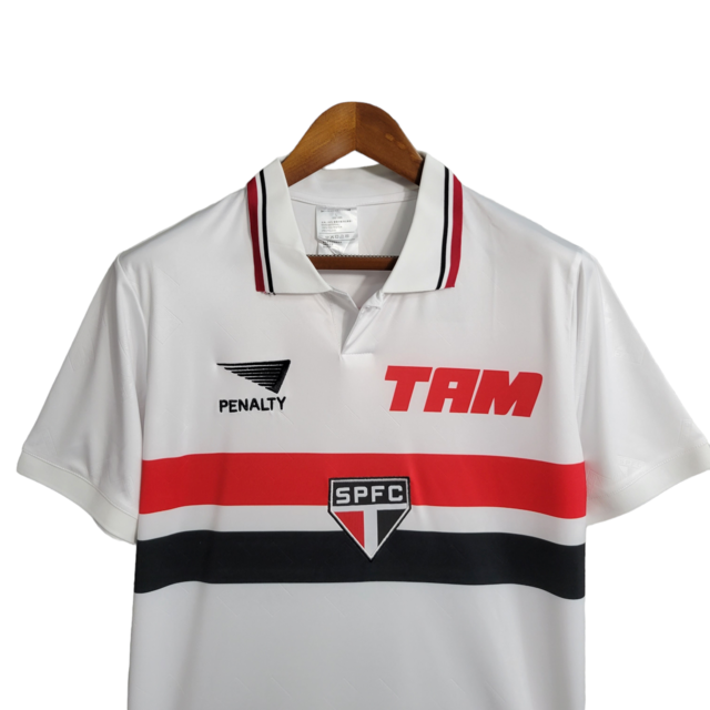 Camisa Retrô São Paulo I 1993/1994 - Masculina Penalty - Branca com detalhes em vermelho e preto