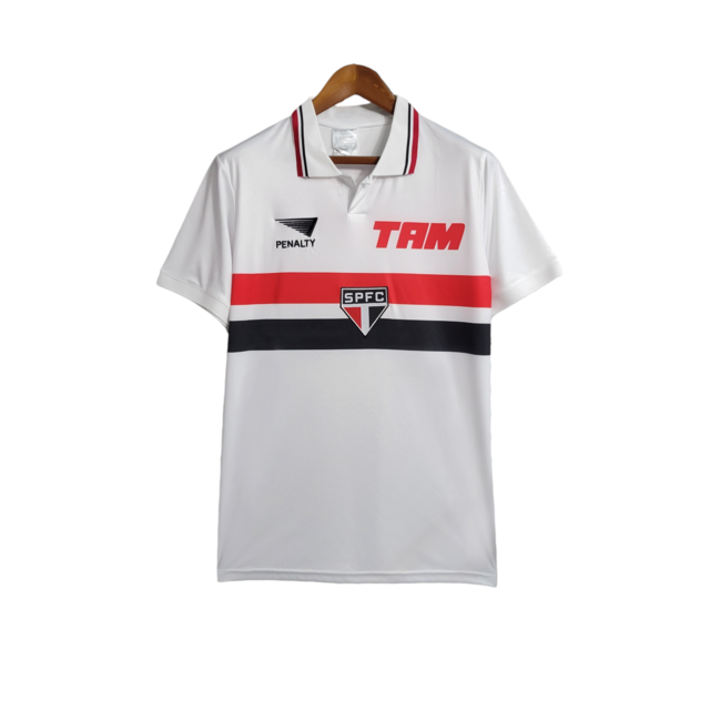 Camisa Retrô São Paulo I 1993/1994 - Masculina Penalty - Branca com detalhes em vermelho e preto