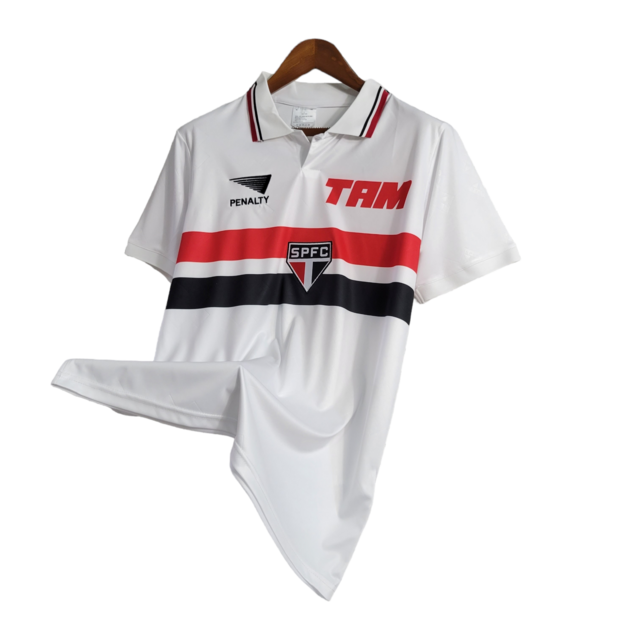 Camisa Retrô São Paulo I 1993/1994 - Masculina Penalty - Branca com detalhes em vermelho e preto