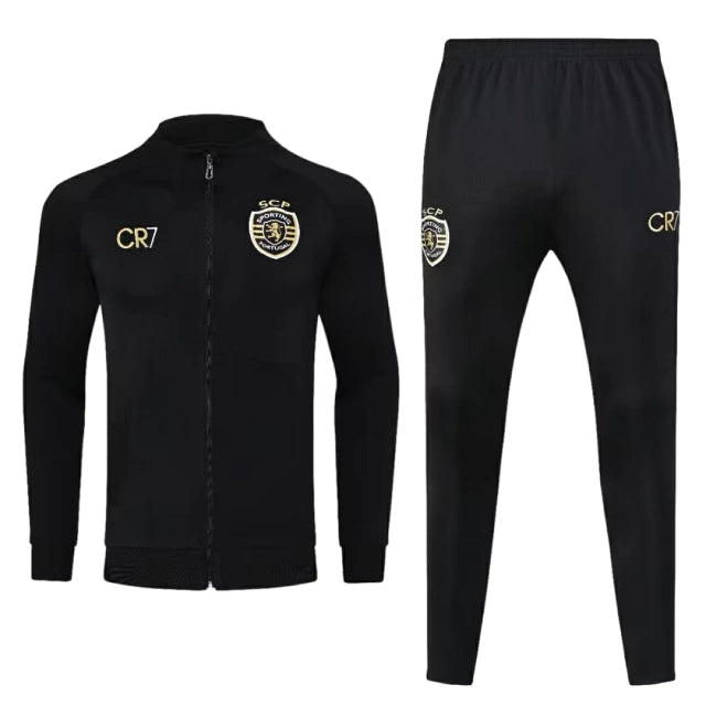 Conjunto Sporting Lisboa 23/24 Masculino CR7 - Preto com detalhes em dourado e branco
