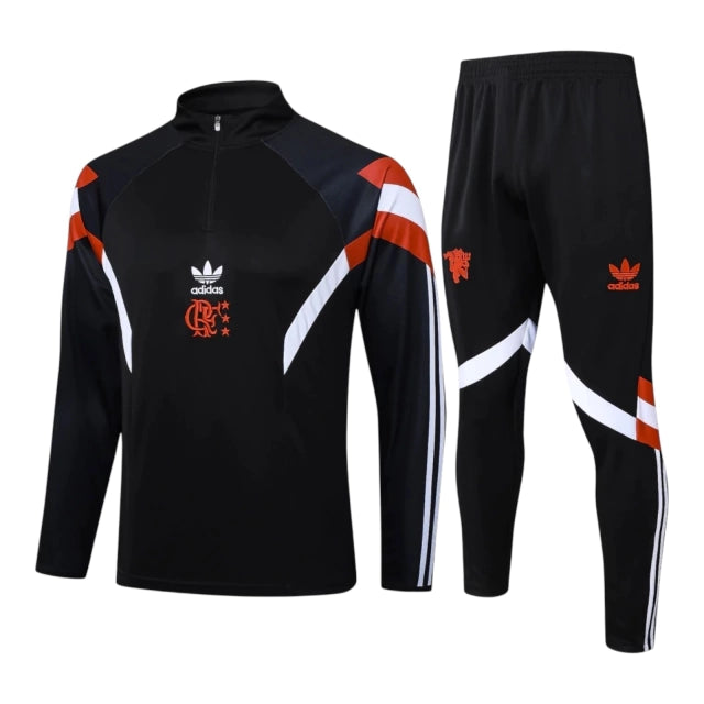 Conjunto Flamengo Treino 25/26 - Masculino Adidas - Preto com detalhes em branco e vermelho