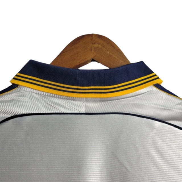 Camisa Retrô Real Madrid I 98/00 - Masculina Adidas - Branca com detalhes em azul e amarelo