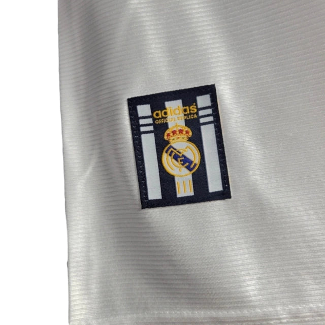 Camisa Retrô Real Madrid I 98/00 - Masculina Adidas - Branca com detalhes em azul e amarelo